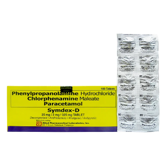 SYMDEX-D PHENYLPROPANOLAMINE HYDROCHLORIDE+CHLORPHENAMINE MALEATE+PARACETAMOL 25/2/325 MG